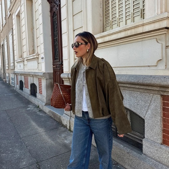 luxevintage Jackets & Blazers - NEW Maven Suede Olive colored Cropped Bomber Jacket - Women size small